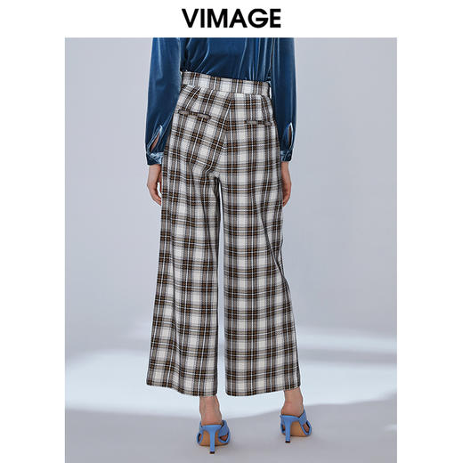 VIMAGE纬漫纪秋款时尚英伦格纹百搭显瘦直筒阔腿长裤女V1405005 商品图3