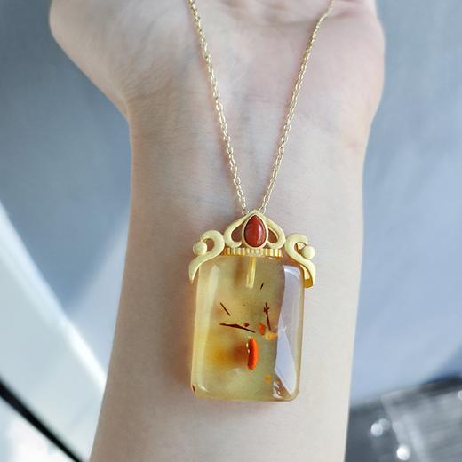 银镶花珀无事牌项链 商品图1