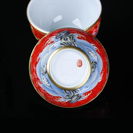 【宝】红地雕刻江山万代杯 商品图3