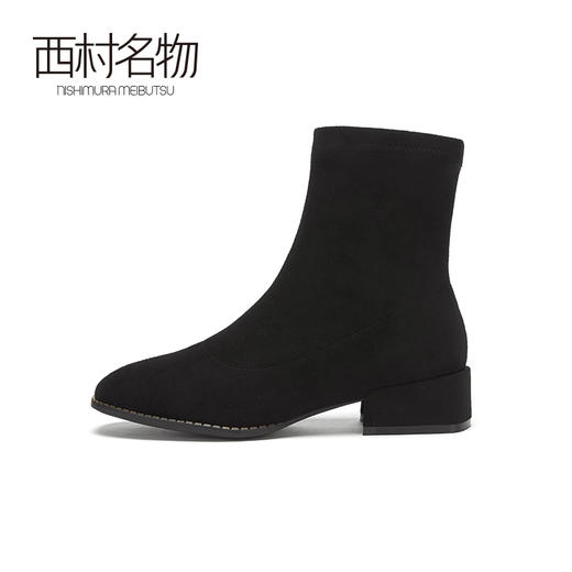 西村名物2020冬季新款短靴牛皮革中跟纯色简约休闲女靴T20DS40271 商品图1