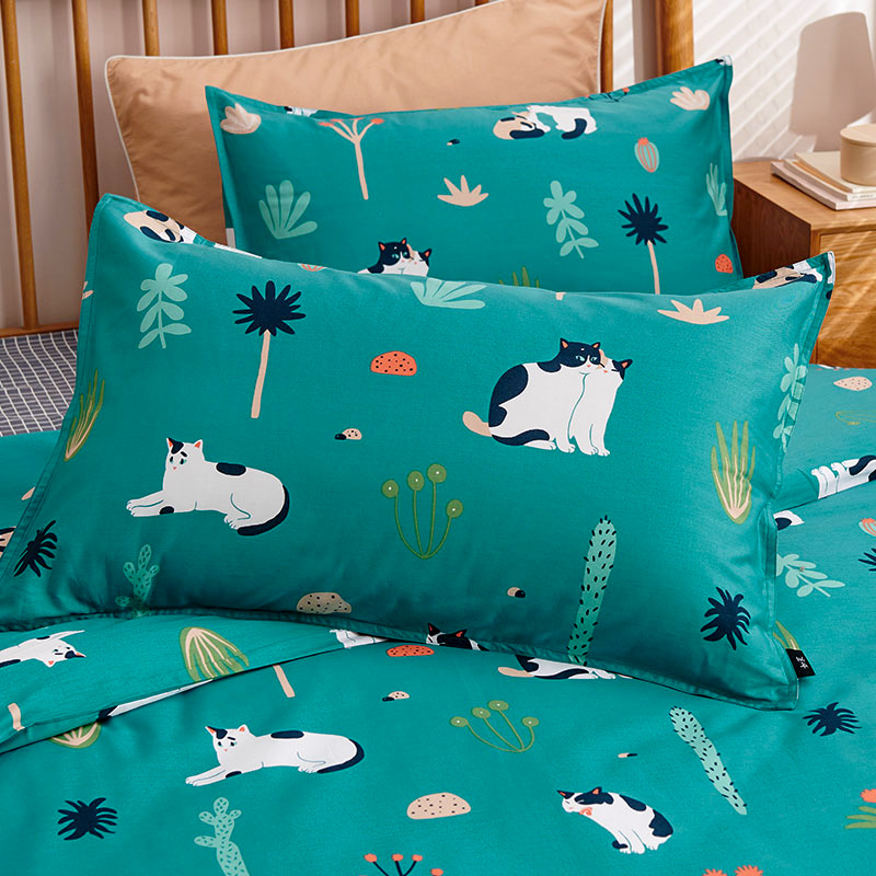 【幸运土猫】青翠喵如茉全棉纯棉猫三四件套件柔软被套原创设计