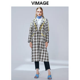VIMAGE纬漫纪秋款帅气宽松时尚个性格纹收腰长风衣外套女V1404004
