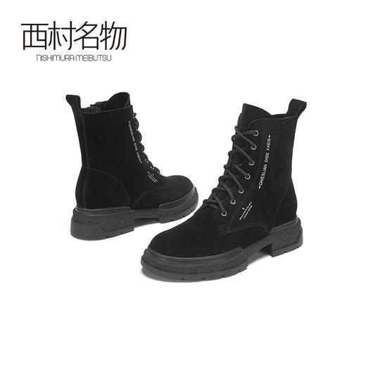 西村名物2020秋冬新款马丁靴女系带低跟纯色休闲时尚短靴X20DS40401 商品图3