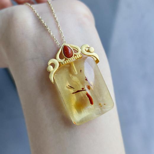 银镶花珀无事牌项链 商品图2