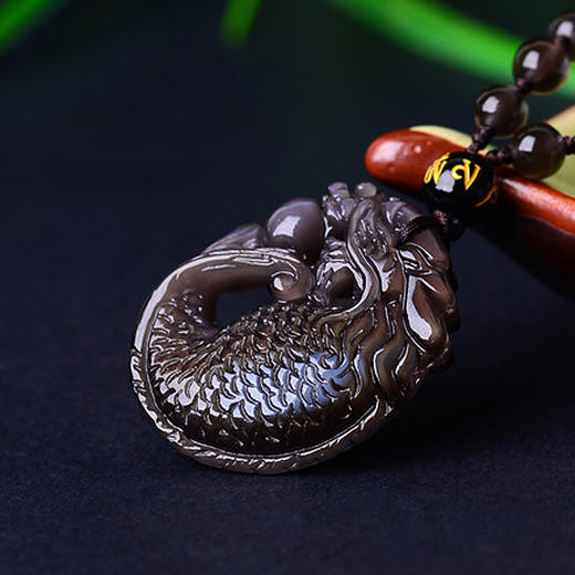 冰种黑曜石灵鳌夺魁吊坠02龙鱼螭吻项坠五行缺水补水