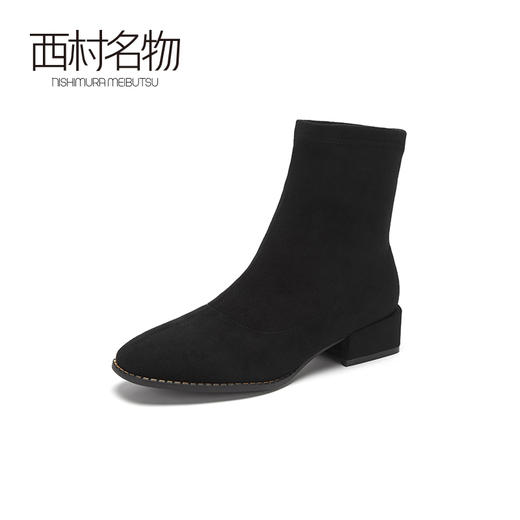 西村名物2020冬季新款短靴牛皮革中跟纯色简约休闲女靴T20DS40271 商品图4