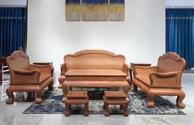 红桥红  家具严选  缅甸花梨（大果紫檀）  【灵芝欧式 弯背 素背沙发 223八件套】