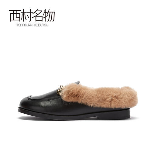 西村名物2020秋季新款穆勒拖牛皮革低跟舒适休闲毛毛鞋X20CM32121 商品图1