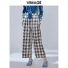 VIMAGE纬漫纪秋款时尚英伦格纹百搭显瘦直筒阔腿长裤女V1405005 商品缩略图0