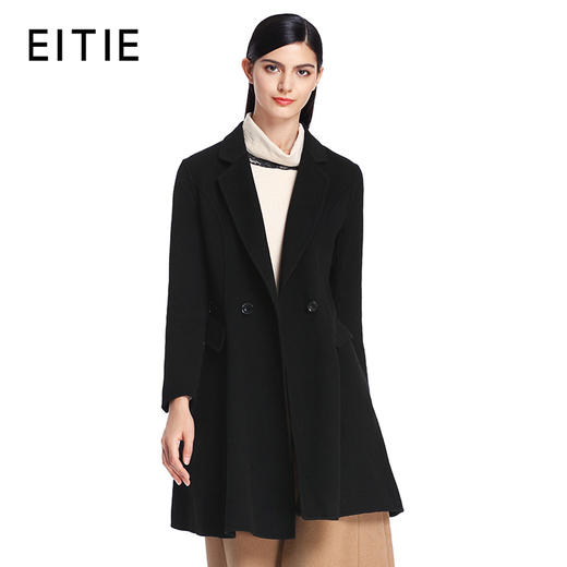 EITIE爱特爱秋冬复古英伦简约纯色修身中长款翻领毛呢大衣外套女5214911 商品图0