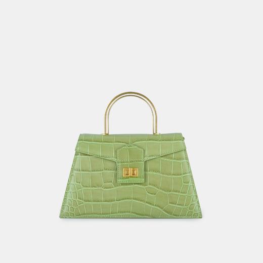 Le Book 大号亮绿色鳄鱼压纹金属手把信封包 商品图0