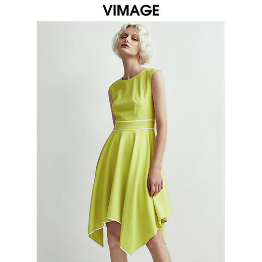 VIMAGE纬漫纪纯色简约时尚修身无袖不规则连衣裙V1307901D 商品图2