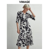 VIMAGE纬漫纪个性印花优雅百搭收腰五分袖连衣裙长裙V1407011D 商品缩略图1