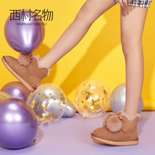 西村名物2020冬季新款时尚毛绒短靴平跟圆头雪地靴女T29DS43231 商品图1
