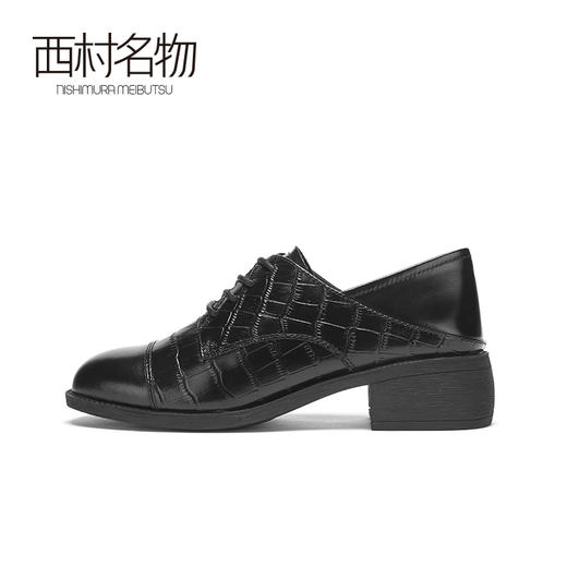 西村名物2020秋季新品小皮鞋女牛皮革中跟复古英伦风单鞋X20CM32171 商品图1