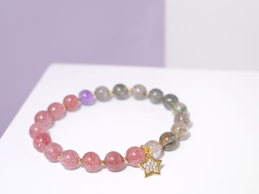 【双丰收】天然草莓晶绿发晶水晶手链 小众原创 商品图5