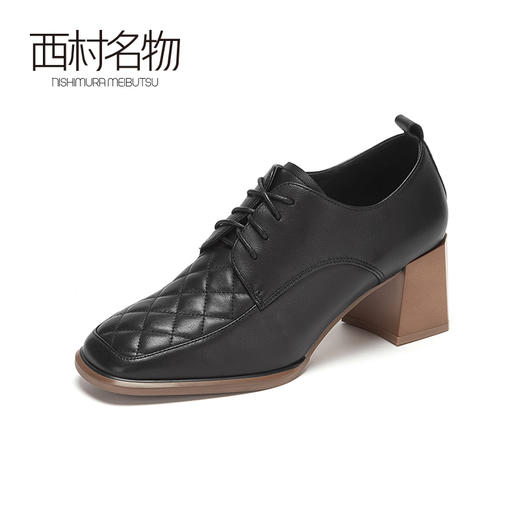 西村名物2020秋季新款羊皮革高跟系带优雅大方气质单鞋女X20CM32161 商品图3