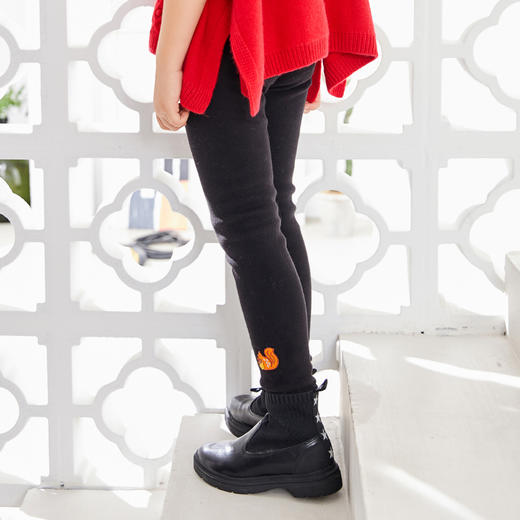 METTE童装中大童女宝加绒加厚打底裤时尚松鼠绣标休闲保暖裤子 商品图3