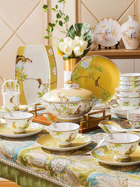 奥唯餐具套装家用中国风高档碗盘欧式乔礼礼物骨瓷碗碟景德镇陶瓷