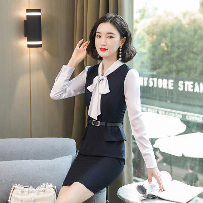 XZ8110#长袖连衣裙假两件职业装套裙 商品图0