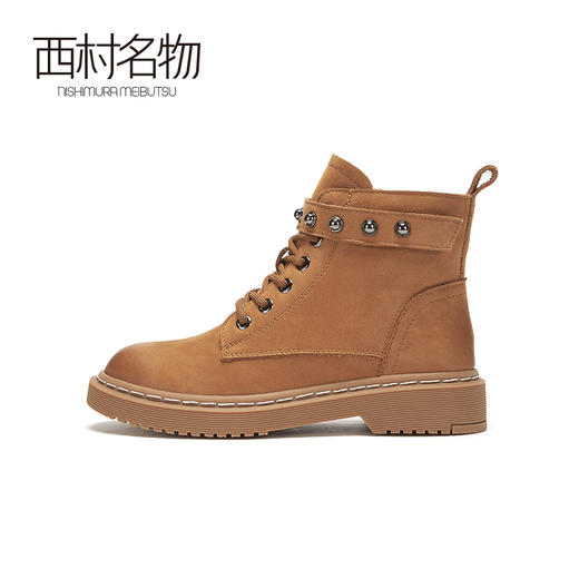 西村名物2020冬季新款马丁靴牛皮革低跟英伦风百搭女短靴T20DS40581 商品图3