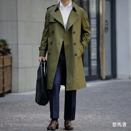 Westminster 插肩袖款日本防渗雨嘎巴甸军绿色战壕风衣 商品图0