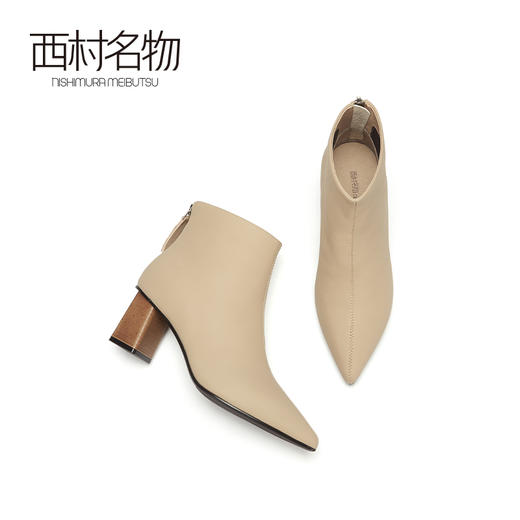 西村名物2020冬季新款短靴羊皮革尖头高跟休闲时尚靴X20DS40521 商品图1