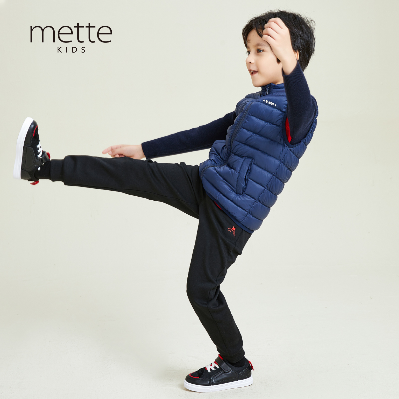 METTE童装轻薄羽绒马甲秋冬男女童保暖背心时尚简约纯色立领外套