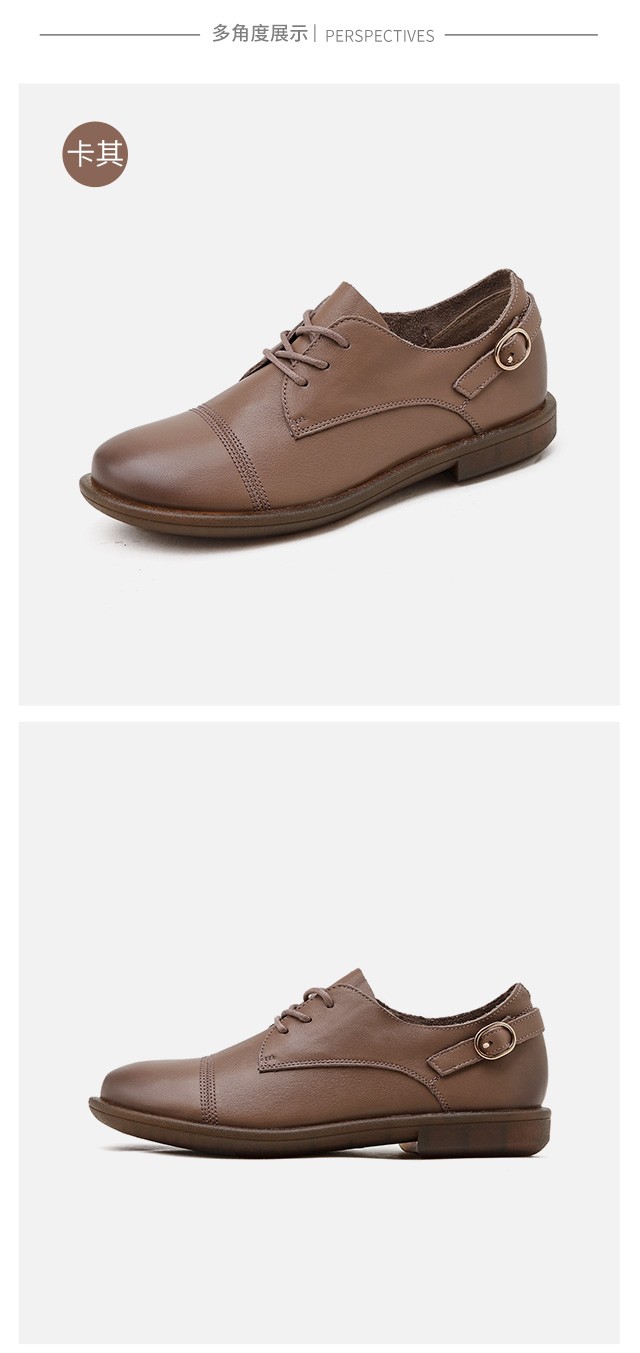 温莎2020秋季新款真皮复古拼接头层牛皮英伦系带软底单深口单鞋女