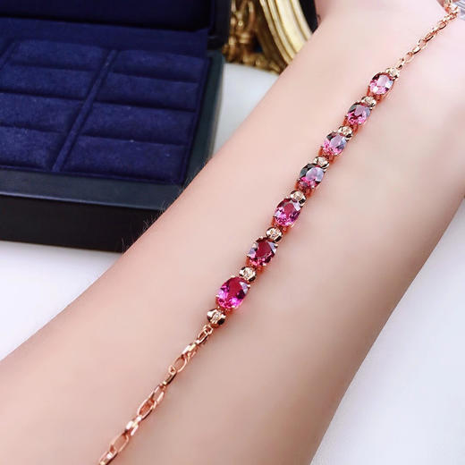 红碧玺手链天然红碧玺手链18k金镶嵌钻石主石46克拉钻石24颗总重41克