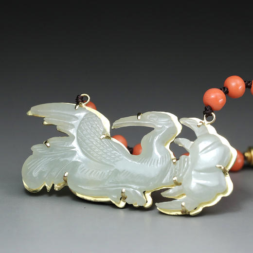 清代和田白玉仙鹤寿桃项链 商品图2