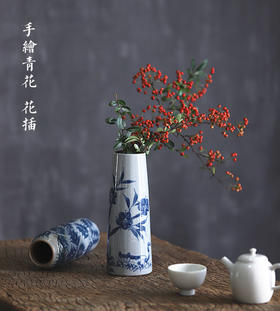 「景德镇中式青花瓷手绘小插花瓶」客厅摆件 纯手工陶瓷创意水培花器