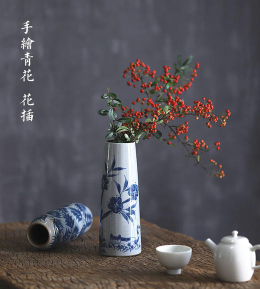 「景德镇中式青花瓷手绘小插花瓶」客厅摆件 纯手工陶瓷创意水培花器 商品图0