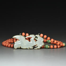 清代和田白玉仙鹤寿桃项链