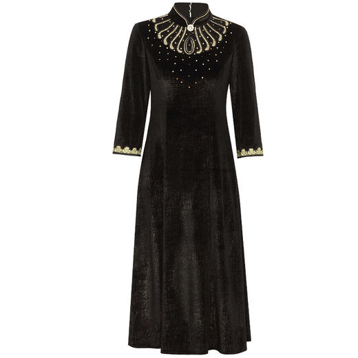 DLQ-A2684轻奢名媛连衣裙女中长款秋冬丝绒中式礼服 商品图3