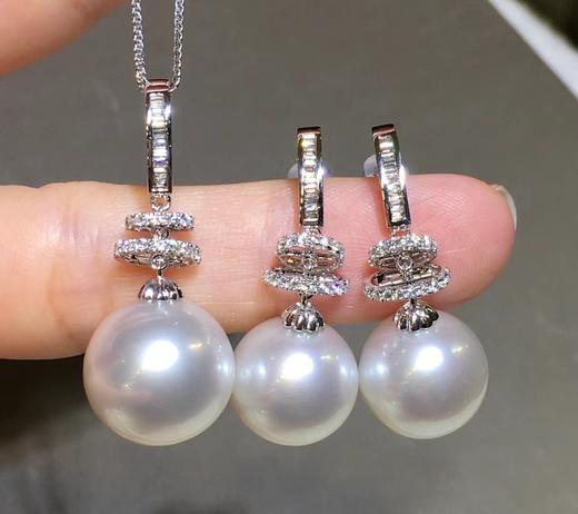 天然澳白珍珠套装18k金钻石重金精工镶嵌珠子正圆强光微瑕非常大气上