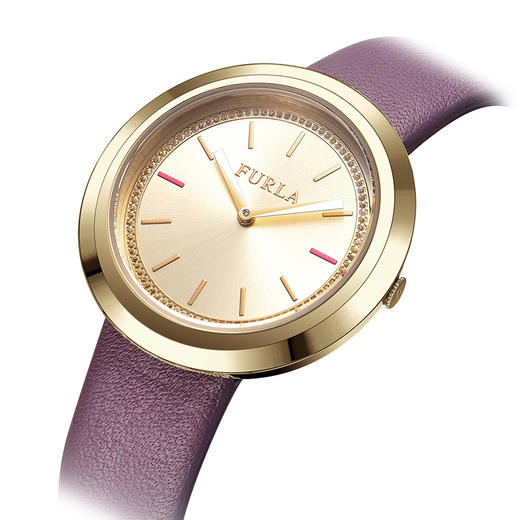furla 芙拉 意大利优雅时尚玫瑰金紫色牛皮女士石英表