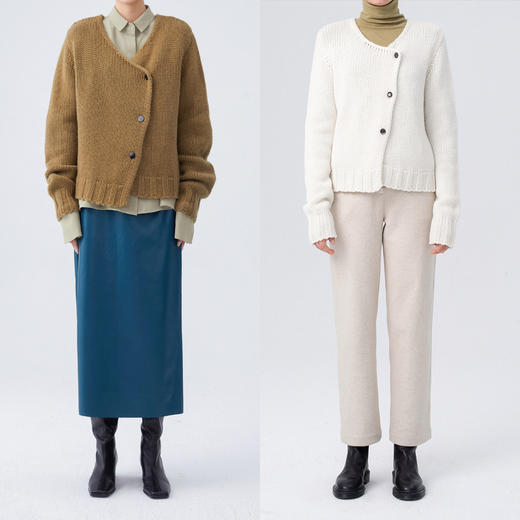 HIDEMI 美利奴羊毛斜门襟设计感开衫 商品图14