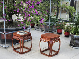 红桥红  家具严选  缅甸花梨（大果紫檀）  【云石面 35 仿故宫文竹方凳】