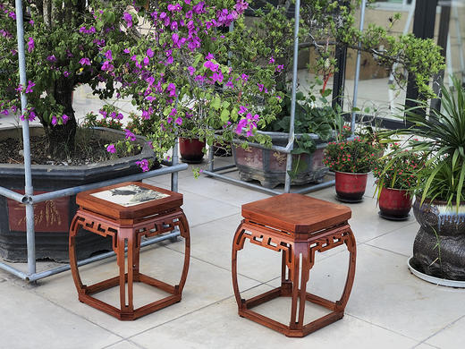 红桥红  家具严选  缅甸花梨（大果紫檀）  【云石面 35 仿故宫文竹方凳】 商品图0