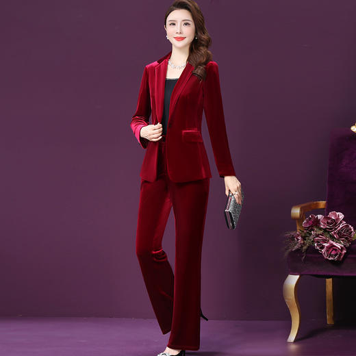 WXY-W-ANE-8537金丝绒西装两件套女时尚洋气百搭减龄套装 商品图0