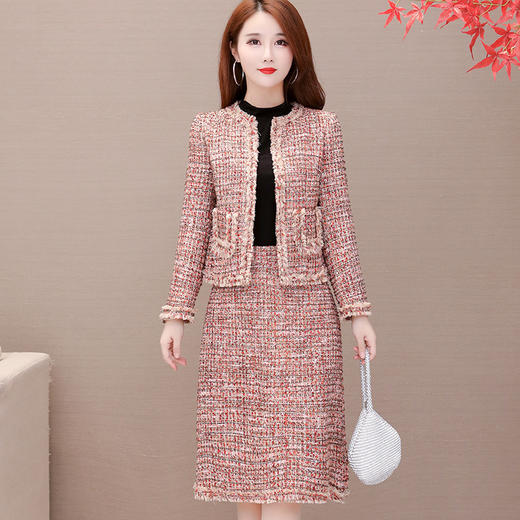 YWE-JMYS91808小香风外套气质长袖打底裙时尚两件套 商品图0