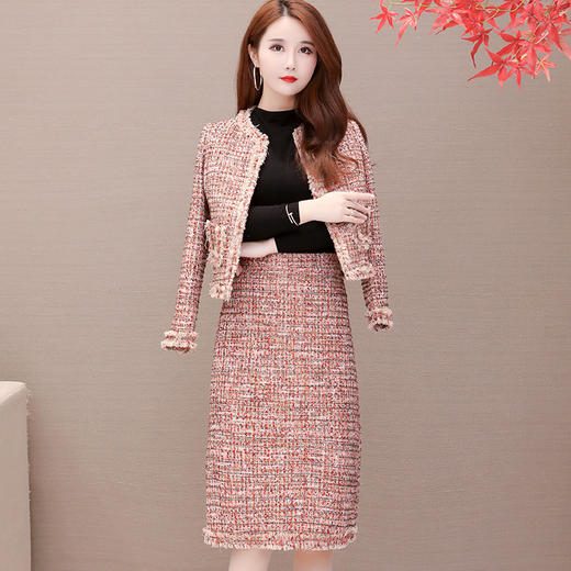 YWE-JMYS91808小香风外套气质长袖打底裙时尚两件套 商品图3