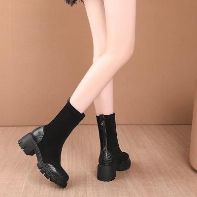 OLD 844 真皮正品马丁靴女英伦风2020年新款冬季绒里厚底增高切尔西短靴女春秋单靴 商品图3