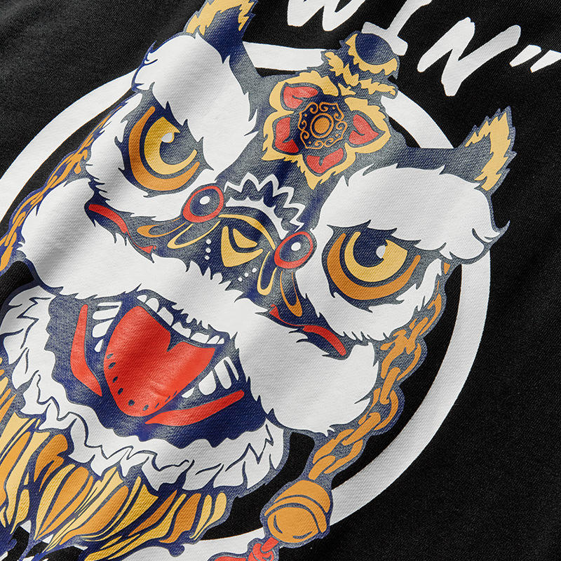 中国风国潮醒狮印花连帽衫纯棉宽松大码潮牌嘻哈外套秋冬卫衣男女