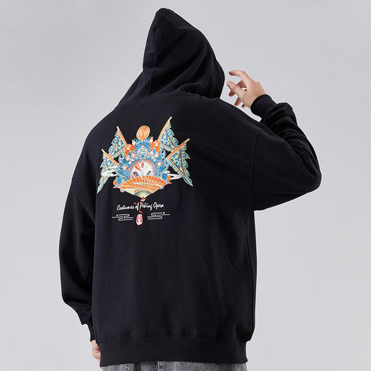 中国风国潮秋季新款宽松京剧脸谱刺绣连帽卫衣男学生国潮帽衫外套 商品图0