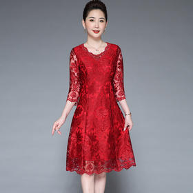 DYSL-Q5446网纱绣花大码妈妈装高贵气质婚宴喜婆婆连衣裙