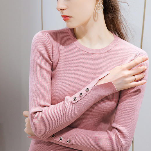 DY-AL50050女装内搭长袖洋气小衫圆领纽扣温柔风打底衫 商品图0