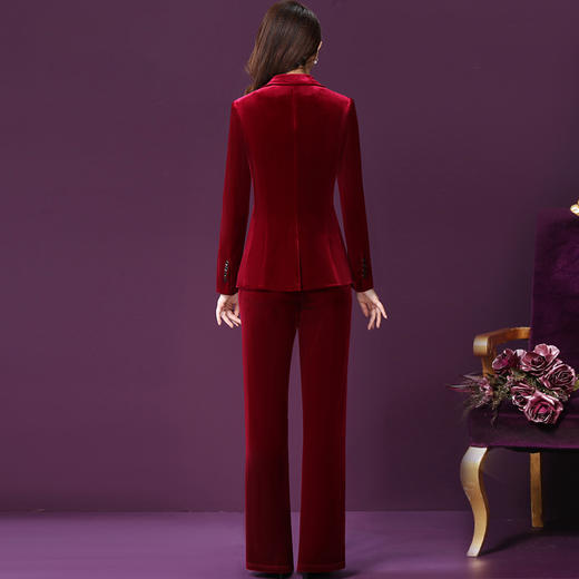 WXY-W-ANE-8537金丝绒西装两件套女时尚洋气百搭减龄套装 商品图2