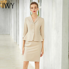 IWY/杏色七分袖西装半裙套装CS986